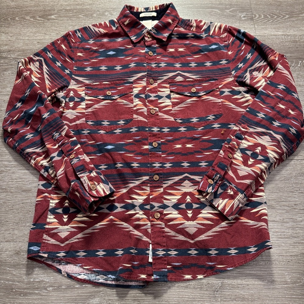H&M L.O.G.G. Shirt‎ Mens Medium Red Aztec Southwestern Tribal Button Up Western
